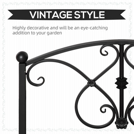 Classic Metal Garden Bridge with Floral Safety Railings - Black