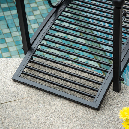 Classic Metal Garden Bridge with Floral Safety Railings - Black