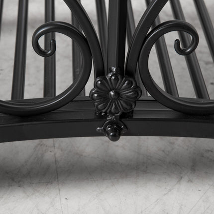 Classic Metal Garden Bridge with Floral Safety Railings - Black