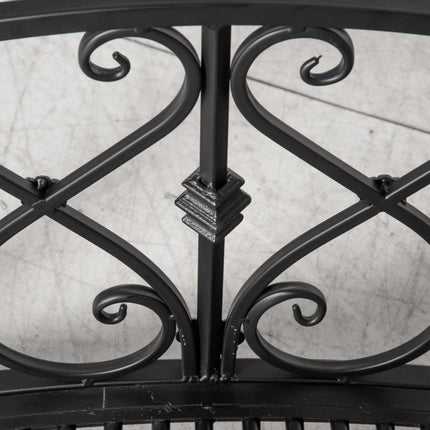 Classic Metal Garden Bridge with Floral Safety Railings - Black
