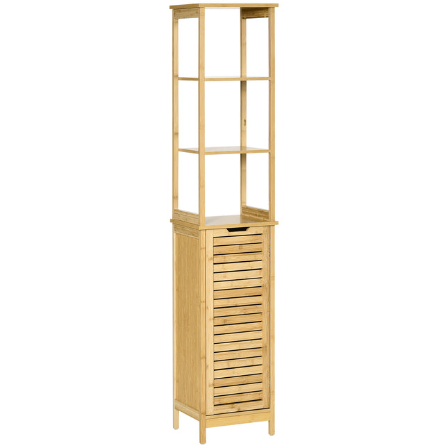 Slim Freestanding Bathroom Floor Cabinet with 3 Shelves - Natural