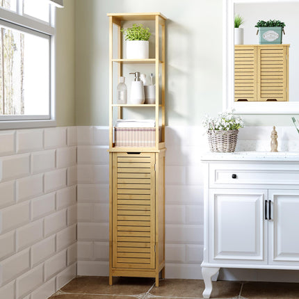 Slim Freestanding Bathroom Floor Cabinet with 3 Shelves - Natural