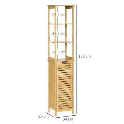 Slim Freestanding Bathroom Floor Cabinet with 3 Shelves - Natural