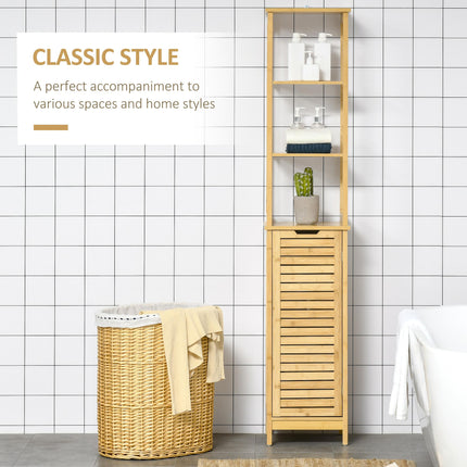 Slim Freestanding Bathroom Floor Cabinet with 3 Shelves - Natural