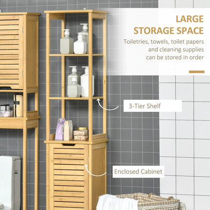 Slim Freestanding Bathroom Floor Cabinet with 3 Shelves - Natural