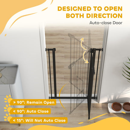 Extra Tall Dog Gate with Built-In Cat Door, Auto Close Double Locking, 104 cm x 74-80 cm - Black