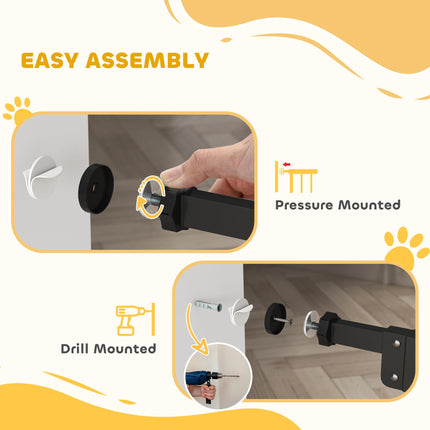 Extra Tall Dog Gate with Built-In Cat Door, Auto Close Double Locking, 104 cm x 74-80 cm - Black