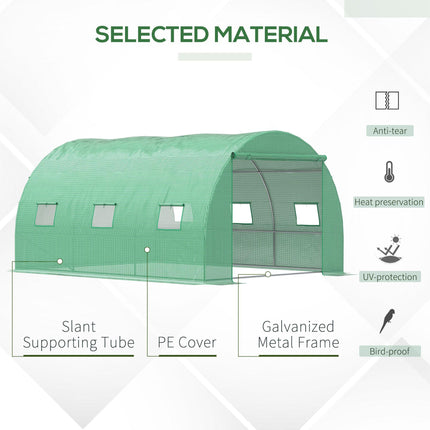 4 x 3m Walk-In Polytunnel Greenhouse with PE Cover and Zippered Door - Green