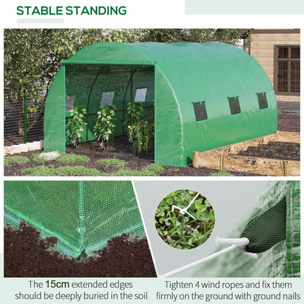 4 x 3m Walk-In Polytunnel Greenhouse with PE Cover and Zippered Door - Green