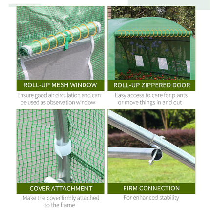 4 x 3m Walk-In Polytunnel Greenhouse with PE Cover and Zippered Door - Green