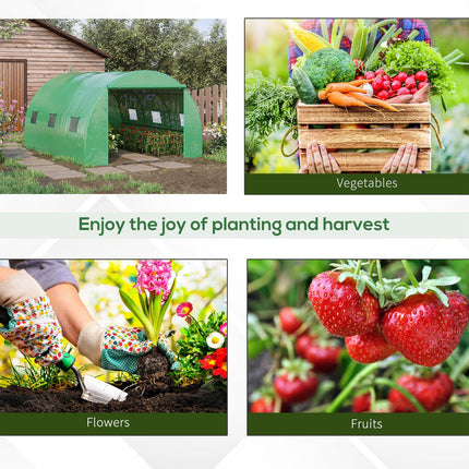 4 x 3m Walk-In Polytunnel Greenhouse with PE Cover and Zippered Door - Green