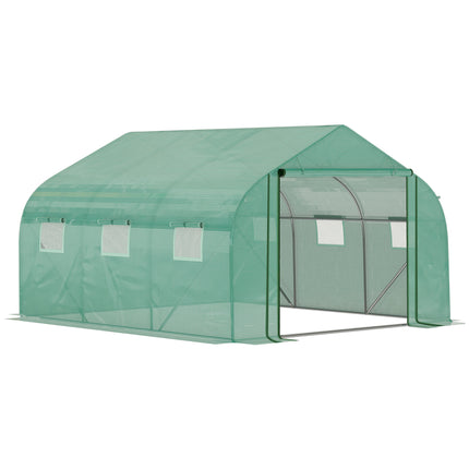 Walk-In Polytunnel Garden Greenhouse 11x10ft with PE Cover & Roll-Up Mesh Windows - Green
