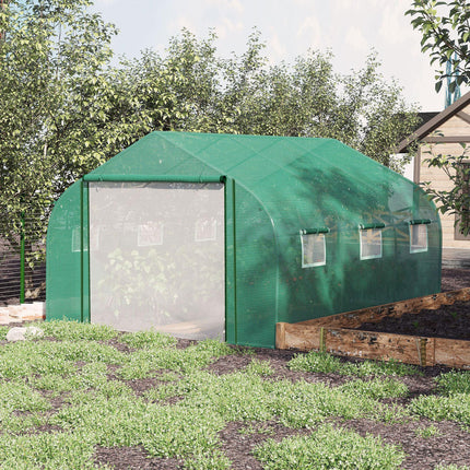 Walk-In Polytunnel Garden Greenhouse 11x10ft with PE Cover & Roll-Up Mesh Windows - Green