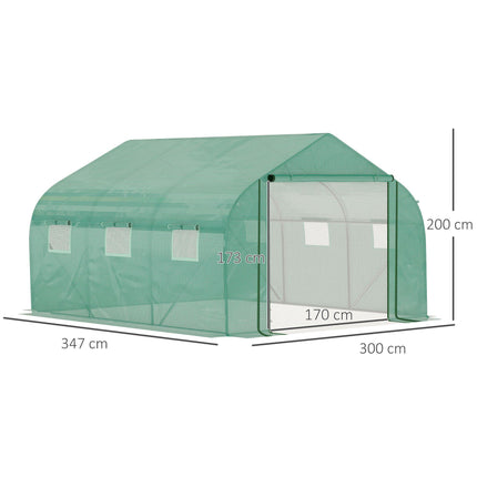 Walk-In Polytunnel Garden Greenhouse 11x10ft with PE Cover & Roll-Up Mesh Windows - Green