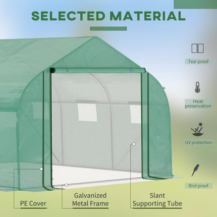 Walk-In Polytunnel Garden Greenhouse 11x10ft with PE Cover & Roll-Up Mesh Windows - Green