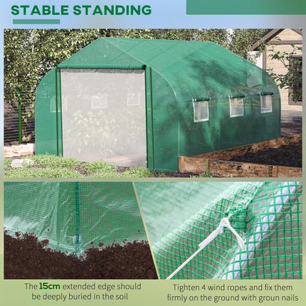 Walk-In Polytunnel Garden Greenhouse 11x10ft with PE Cover & Roll-Up Mesh Windows - Green