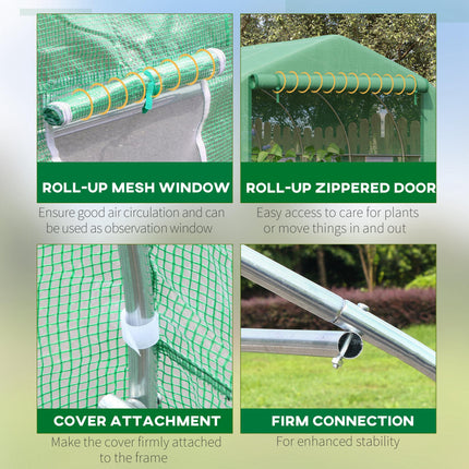 Walk-In Polytunnel Garden Greenhouse 11x10ft with PE Cover & Roll-Up Mesh Windows - Green