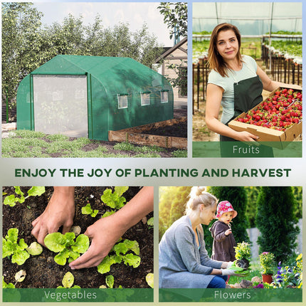 Walk-In Polytunnel Garden Greenhouse 11x10ft with PE Cover & Roll-Up Mesh Windows - Green