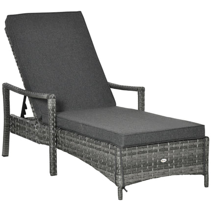 Rattan Sun Lounger with 4-Level Adjustable Headrest 192x62.5x52.5 cm - Mixed Grey