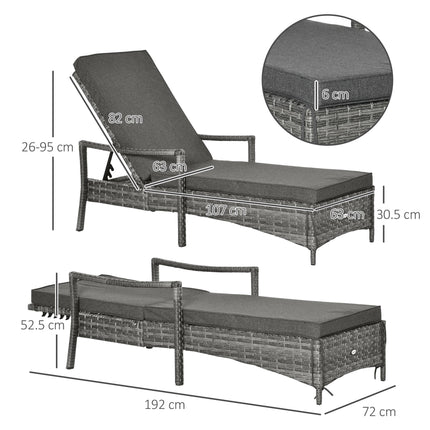 Rattan Sun Lounger with 4-Level Adjustable Headrest 192x62.5x52.5 cm - Mixed Grey