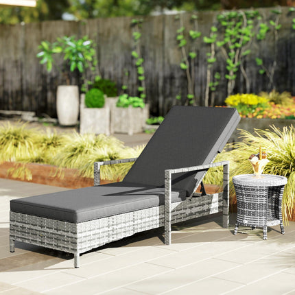 Rattan Sun Lounger with 4-Level Adjustable Headrest 192x62.5x52.5 cm - Mixed Grey