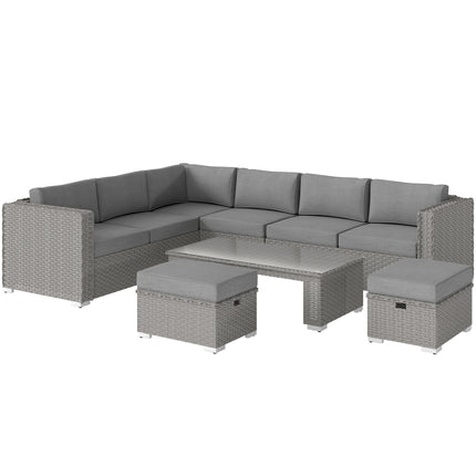 6 Piece PE Rattan Garden Corner Sofa Set with Cushions - Grey