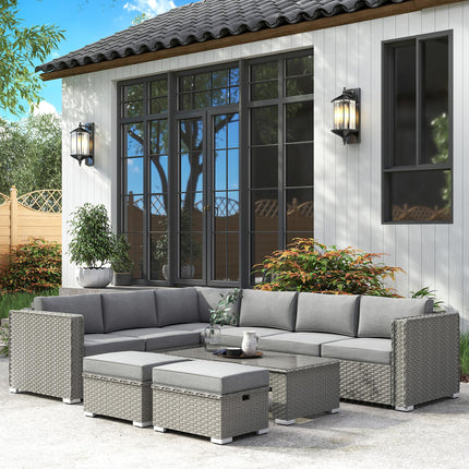 6 Piece PE Rattan Garden Corner Sofa Set with Cushions - Grey