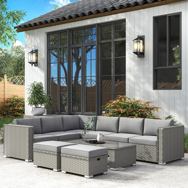 6 Piece PE Rattan Garden Corner Sofa Set with Cushions - Grey