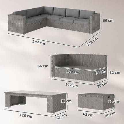 6 Piece PE Rattan Garden Corner Sofa Set with Cushions - Grey