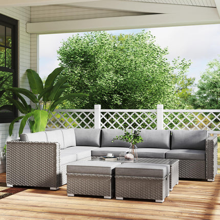 6 Piece PE Rattan Garden Corner Sofa Set with Cushions - Grey