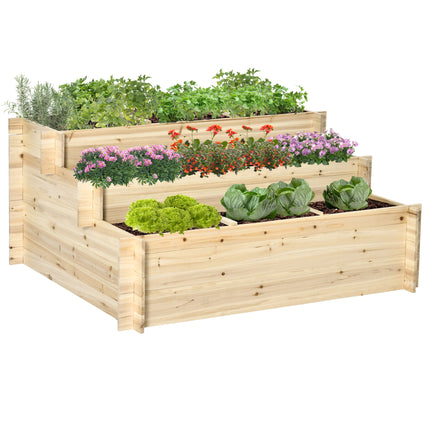 3 Tier Raised Garden Bed with 9 Grow Grids and Non-Woven Fabric - Brown