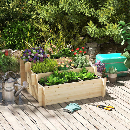 3 Tier Raised Garden Bed with 9 Grow Grids and Non-Woven Fabric - Brown