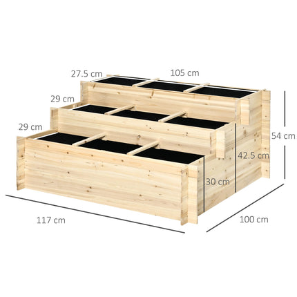 3 Tier Raised Garden Bed with 9 Grow Grids and Non-Woven Fabric - Brown