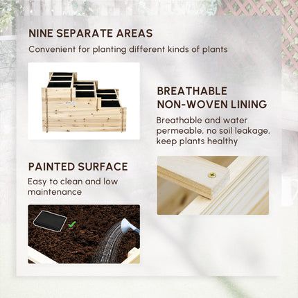 3 Tier Raised Garden Bed with 9 Grow Grids and Non-Woven Fabric - Brown