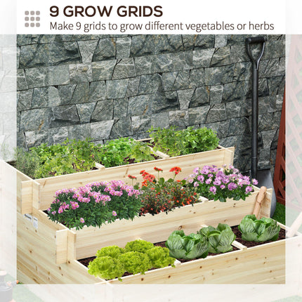 3 Tier Raised Garden Bed with 9 Grow Grids and Non-Woven Fabric - Brown