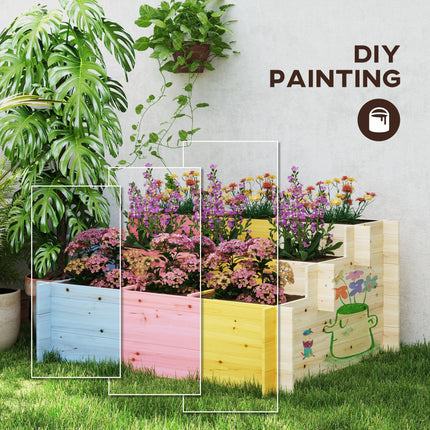 3 Tier Raised Garden Bed with 9 Grow Grids and Non-Woven Fabric - Brown