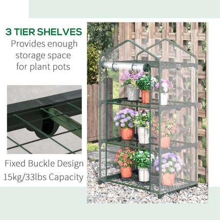 3 Tier Portable Mini Greenhouse with Wire Shelves - Clear