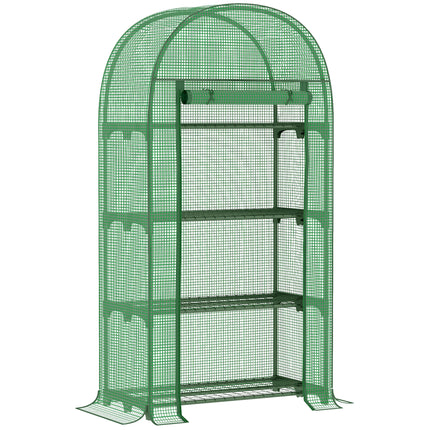 Portable Mini Greenhouse with 4 Metal Shelves and Roll-Up Door - Green