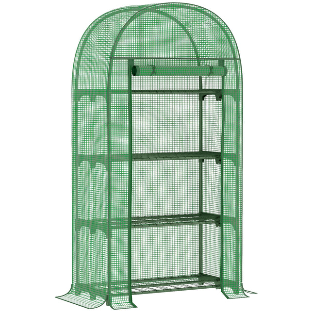 Portable Mini Greenhouse with 4 Metal Shelves and Roll-Up Door - Green
