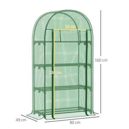 Portable Mini Greenhouse with 4 Metal Shelves and Roll-Up Door - Green