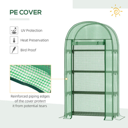 Portable Mini Greenhouse with 4 Metal Shelves and Roll-Up Door - Green