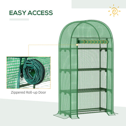 Portable Mini Greenhouse with 4 Metal Shelves and Roll-Up Door - Green