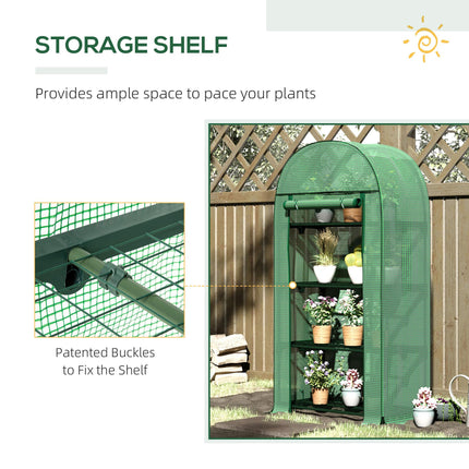 Portable Mini Greenhouse with 4 Metal Shelves and Roll-Up Door - Green