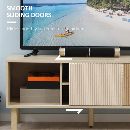 Sliding Door TV Cabinet Stand for TVs up to 50" with Storage - Oak Wood-Effect