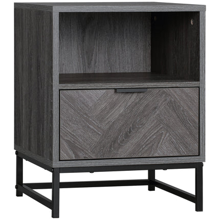 Industrial Bedside Table with Drawer and Shelf - Dark Grey
