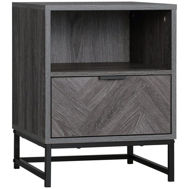 Industrial Bedside Table with Drawer and Shelf - Dark Grey