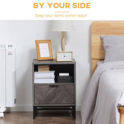 Industrial Bedside Table with Drawer and Shelf - Dark Grey