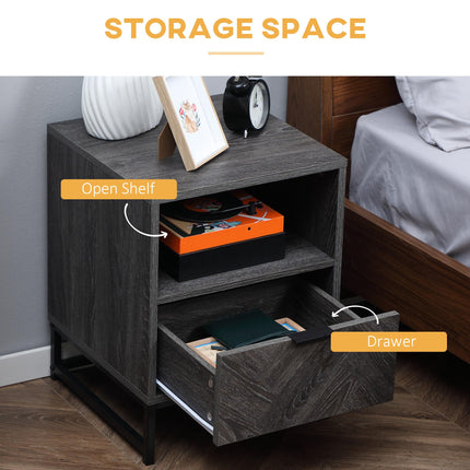 Industrial Bedside Table with Drawer and Shelf - Dark Grey