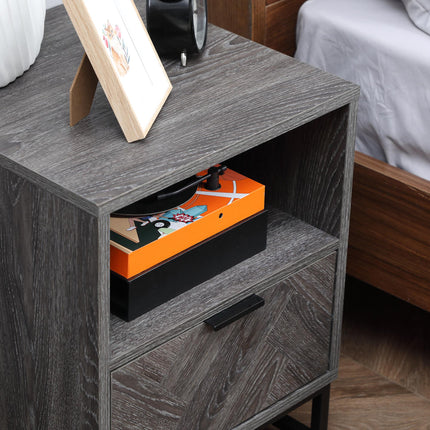 Industrial Bedside Table with Drawer and Shelf - Dark Grey