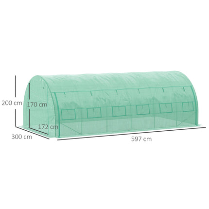 6x3x2m Walk-in Polytunnel Greenhouse with Roll-up Sidewalls - Green